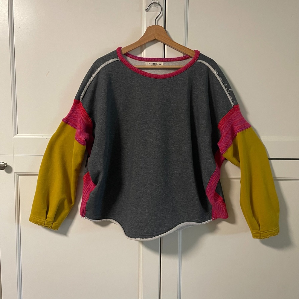 Natural Life Colorblock Oversized Sweatshirt Grey Pink Yellow‎ Boho S/M